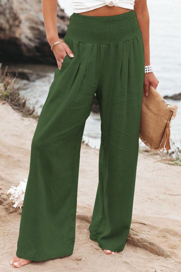 Women's Spring/Summer Beach Vacation Style Pants, Casual Wide-Leg Cotton-Linen Loose-Fit Trousers, Popular Beachwear Matching Pants for Women