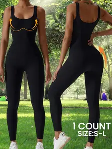 Seamless Yoga Jumpsuit, Sleeveless Sporty Design, Removable Pads, Stretchy Fit, Ideal for Gym & Daily Wear, Fall Winter Style, Sleeveless Yoga Jumpsuits