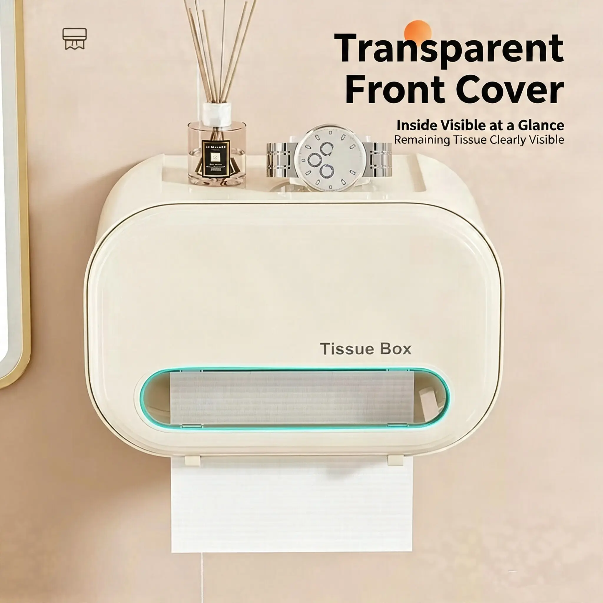 Wall-Mounted Toilet Paper Holder, No-Drill Waterproof Design, Bathroom Roll Holder, Tissue Rack, Storage Shelf, Easy Installation