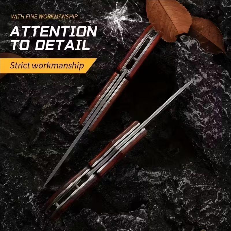 Damascus Steel Folding Knife with Wood Handle - Mechanical Magic Pocket Knife| Kitchen Peeling Tool & Unique Gift