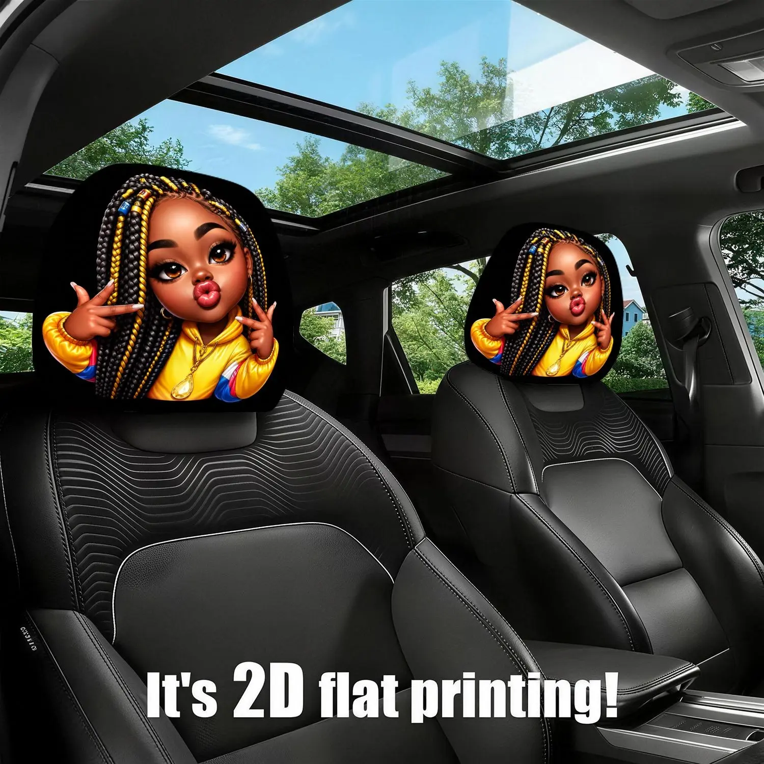 2pcs Car Headrest Covers, 2D Print Elastic Breathable Protector, Car Accessories, Halloween Christmas Gift, Fun Decor, Easy Install Wash, Daily Commute, Long Drive, Couples Trip, Family Travel