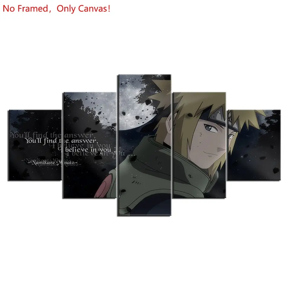 5 piece/set of frameless canvas painting print poster, classic hot-blooded anime art, Minato Namikaze Naruto, very suitable for Japanese two-dimensional fans, the perfect gift for bedroom, living room, kitchen, dormitory corridor, mural, wall decoration