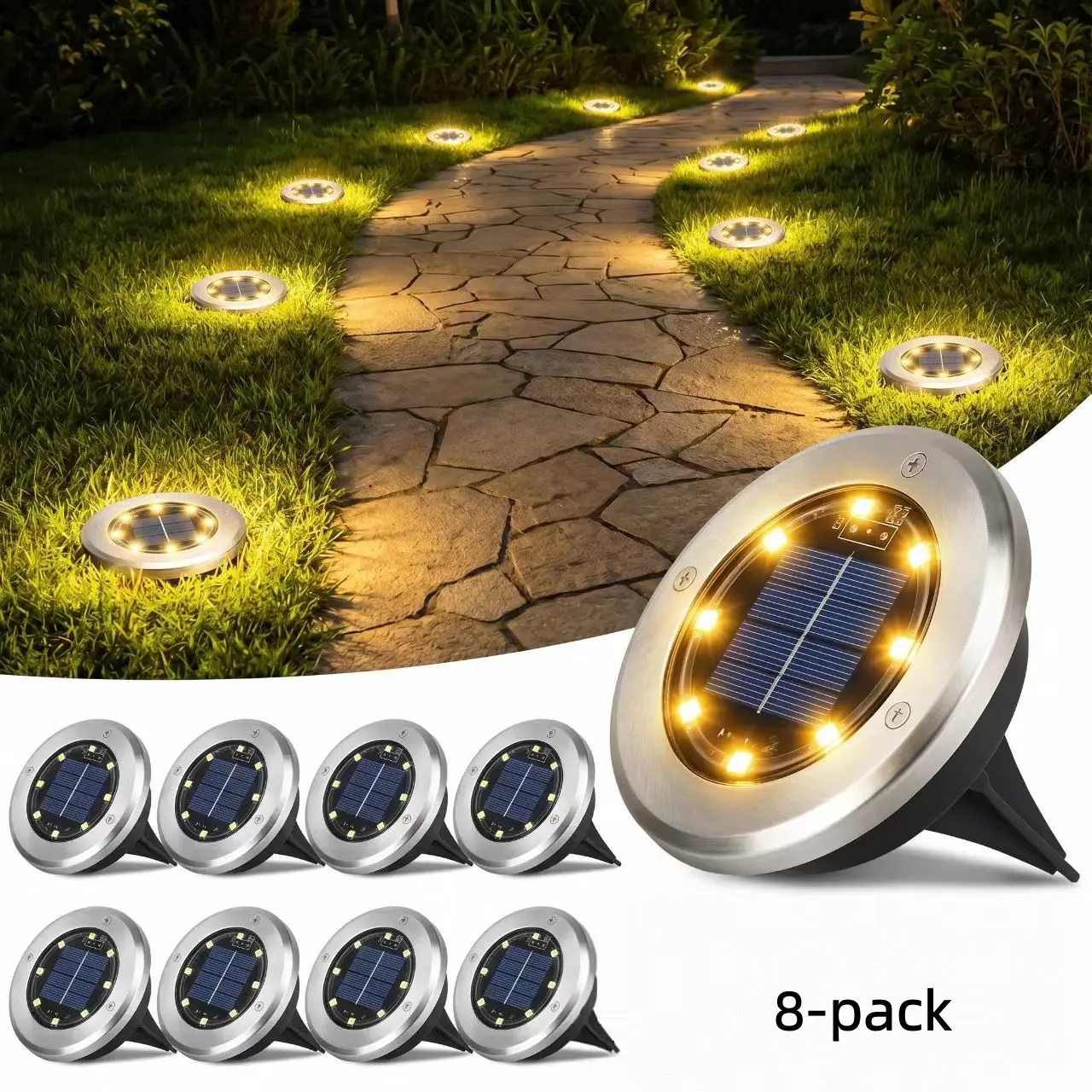 Solar Ground Lights, 8 LED PC Outdoor Disk Lights, Garden Pathway Landscape Lighting Solar Ground Lights, 8 LED PC Outdoor Disk Lights, Garden Pathway Landscape Lighting