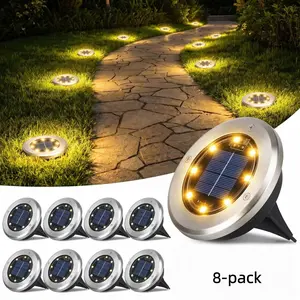 Solar Ground Lights, 8 LED PC Outdoor Disk Lights, Garden Pathway Landscape Lighting