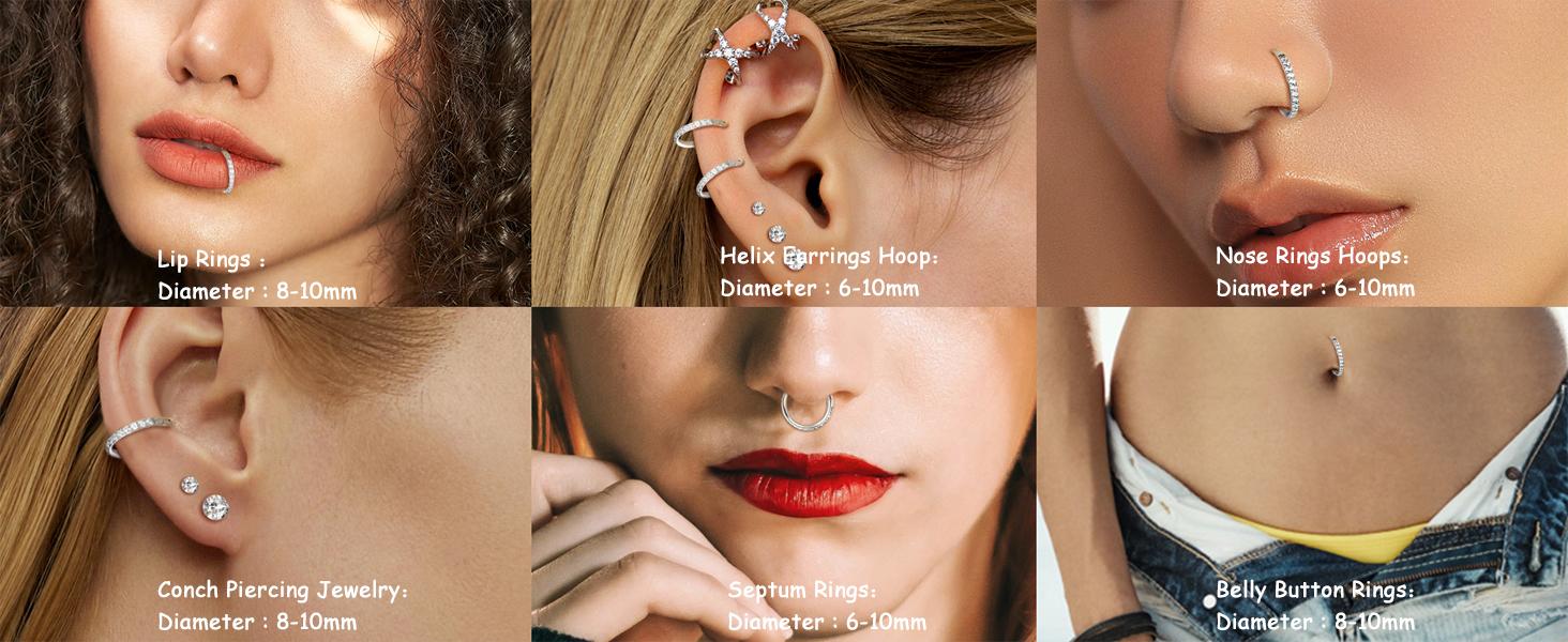 Milacolato 1count G23 Titanium Nose Rings Hoops Hypoallergenic Conch Piercing Jewelry 16G 18G 20G Hinged Segment CZ Paved Clicker Rings for Septum Cartilage Daith Helix Rook Tragus Ear Lobe Earrings for Women Men 6mm/8mm/10mm