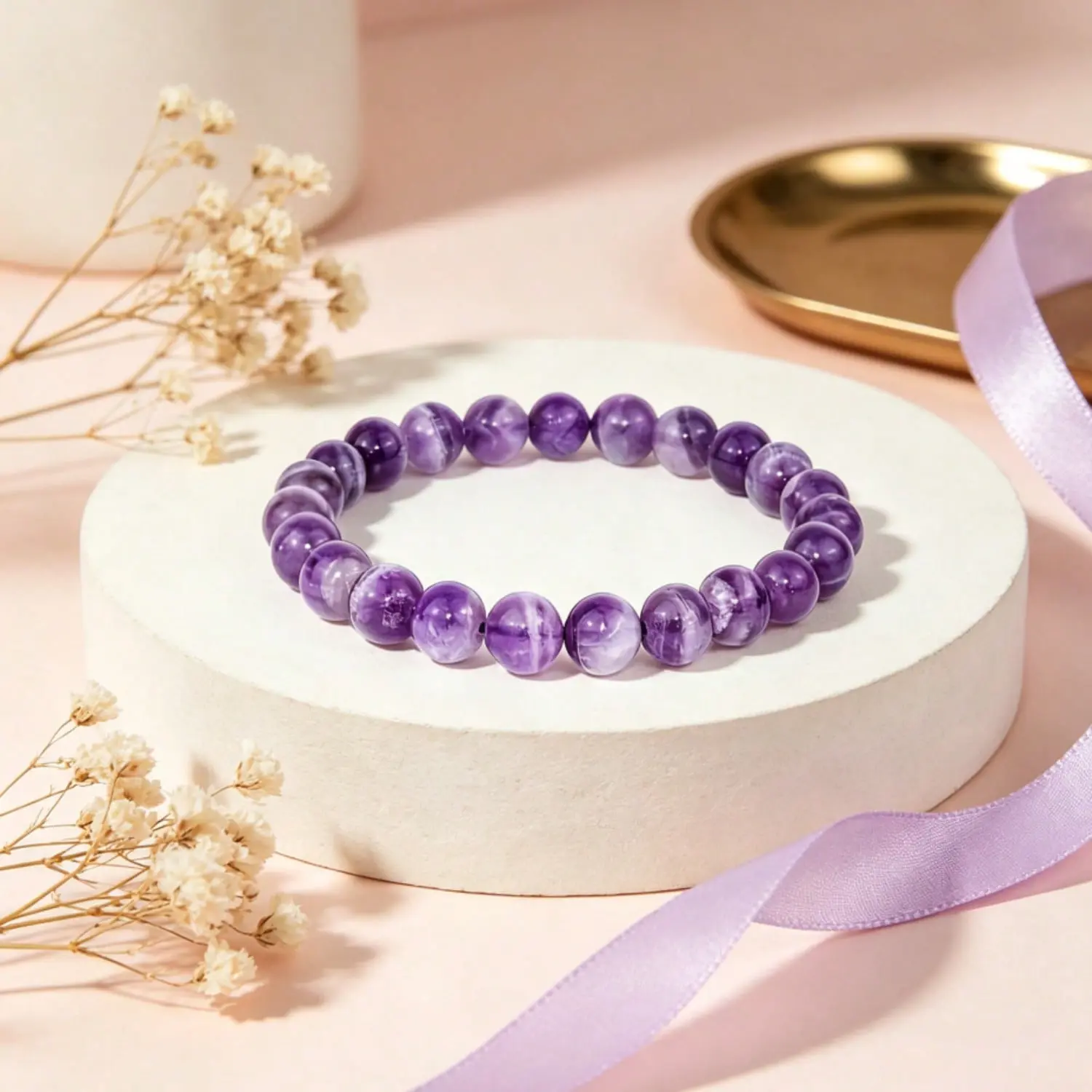 Women/Girls Understated Purple Round Bead Bracelet, Simple Style Bangle, All Seasons Daily Wear Costume Jewelry, Charming Gift, Minimalist, Round Beads, Casual, Elegant, Female, Concise, Circle, Lightweight, Stretch Elastic, Anniversary, Pull On