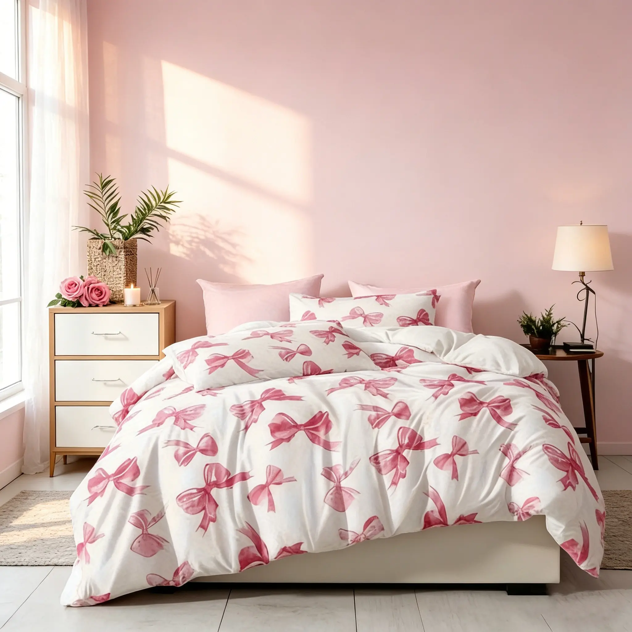 Bowknot Princess 3-piece Decorative Bedding Set for queen size beds, including one duvet cover and two pillowcases without duvet or pillow inserts, an elegant decor choice for bedrooms.
