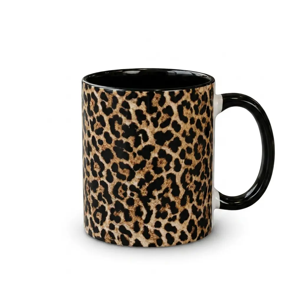 Leopard Print Ceramic Mug - 11oz Classic Heat Resistant Drinkware with Full-Wrap Animal Print, Black Handle, Ceramic Body for Everyday Use