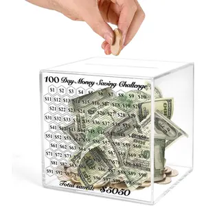 Piggy Bank for Adults, Box for Money, Clear Acrylic Piggy Bank,Must Break to Open,100 Day Money Saving Challenge for Cash Coin, Save $5050