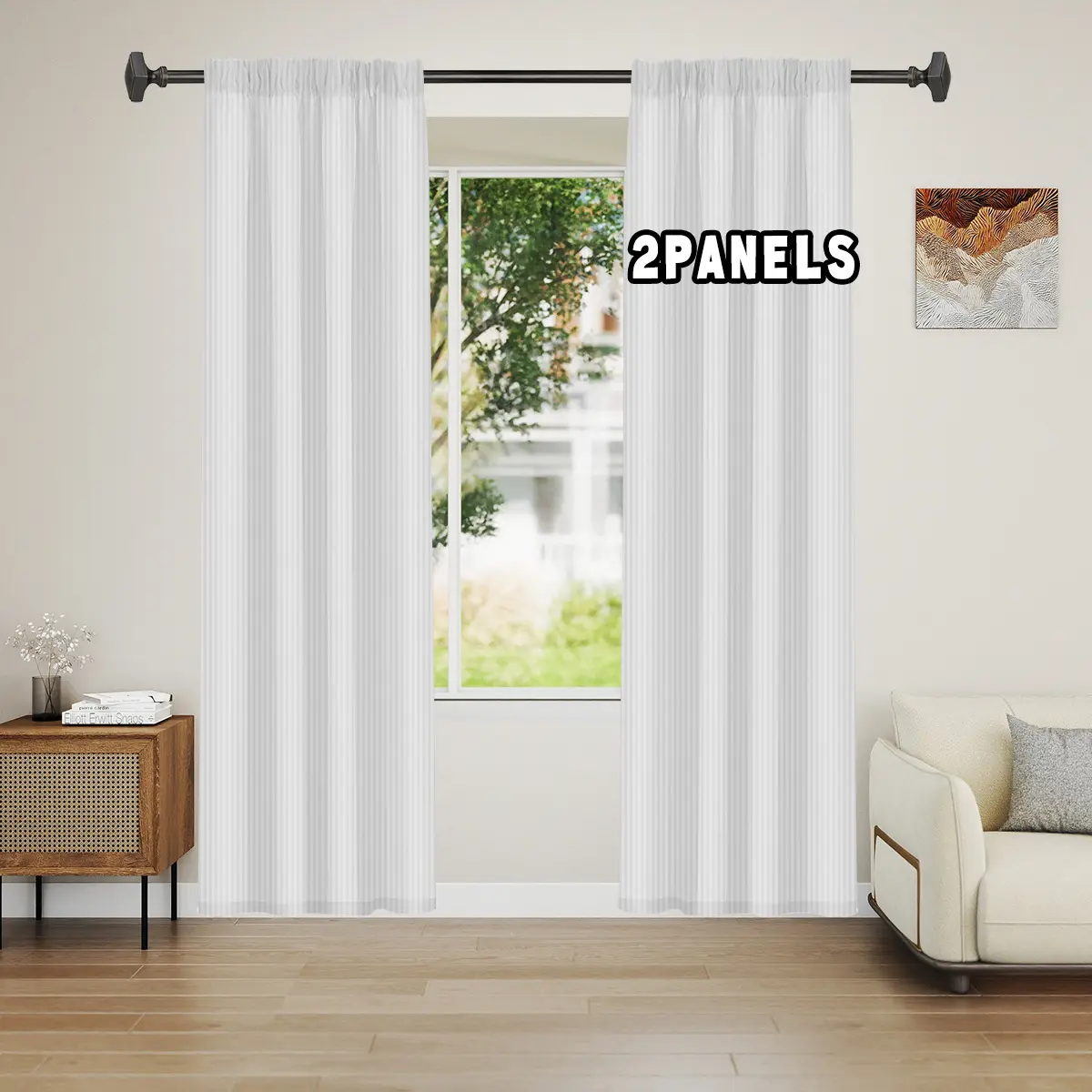 2pcs white vertical stripe louver transparent curtains, lightweight transparent fabric that can gently filter light, pole design for easy installation, suitable for bedrooms, living rooms, dining rooms, balconies, bathrooms, corridors, offices, etc
