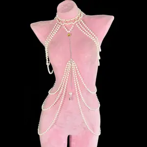 Women's Top Chain Banquet Resort Long Fringed Dress Accessories Pearl Fashion Color Crystal Bra Chain For Lady