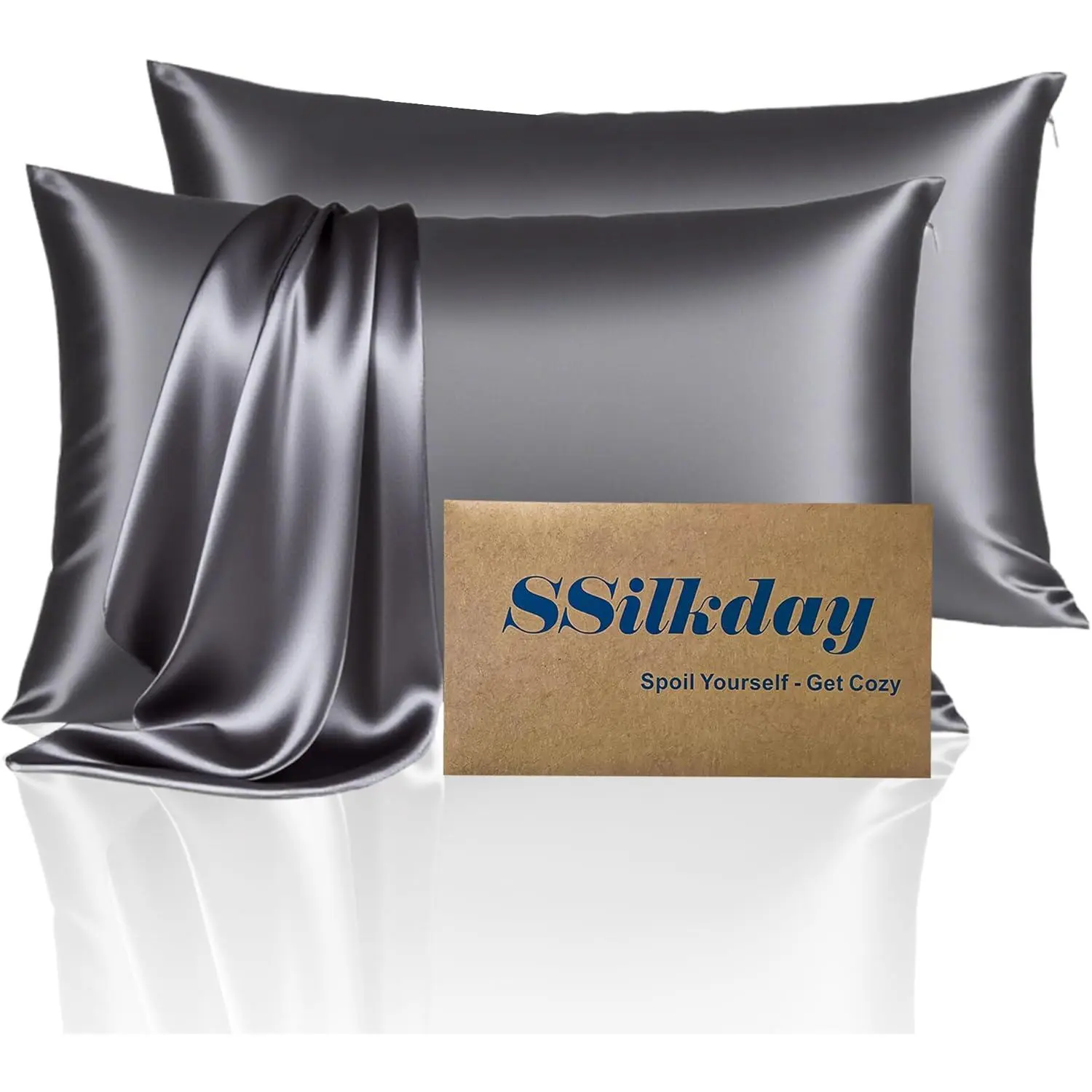 Mulberry Silk Pillow 2 Pack Standard Size with Zipper, Soft Breathable Cooling Pillow for Hot Sleepers, Silk Pillowcase for Hair and Skin Set of 2, Gifts for