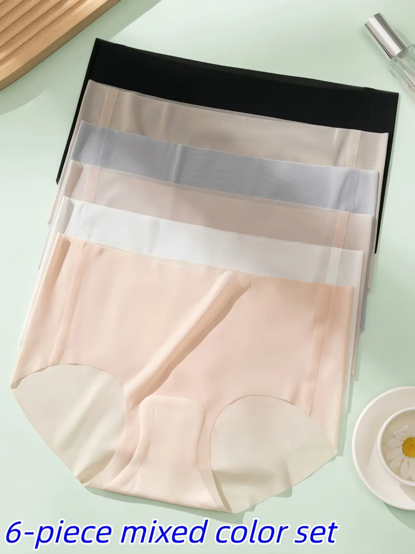 6-Pack Ultra-Thin Lightweight Seamless Ice Silk Women's Underwear, Breathable Quick-Dry Panties, Bridal Lingerie, Mid-Waist Peach Butt Triangle Pants, Clothes