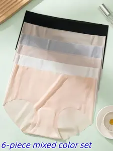 6-Pack Ultra-Thin Seamless Ice Silk Women's Underwear, Breathable Quick-Dry Panties, Bridal Lingerie, Mid-Waist Peach Butt Triangle Pants