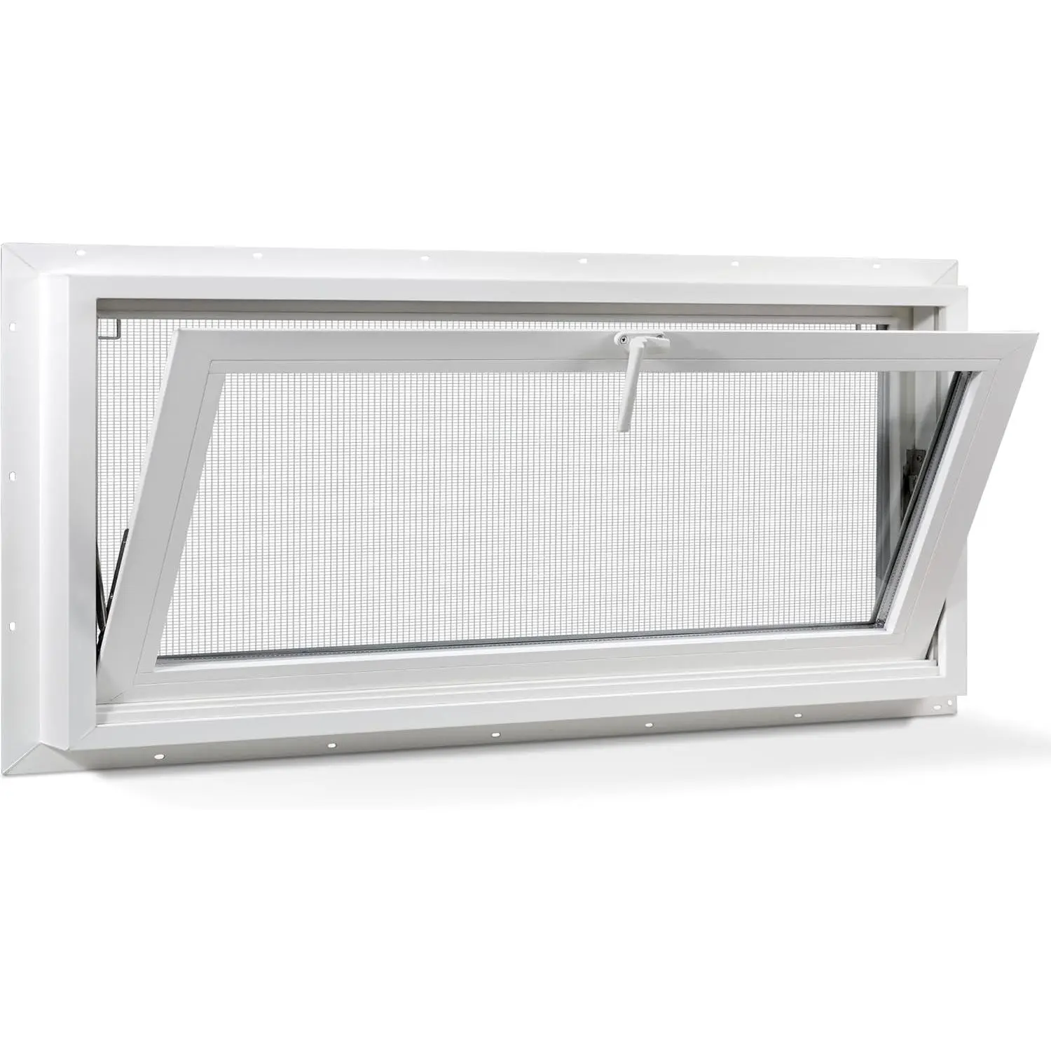 Vinyl Hopper Basement Window 32" x 14" White | Double Pane Insulated Tempered Glass and Fiberglass Mesh Screen Window for Basement Bathroom  RV Garage