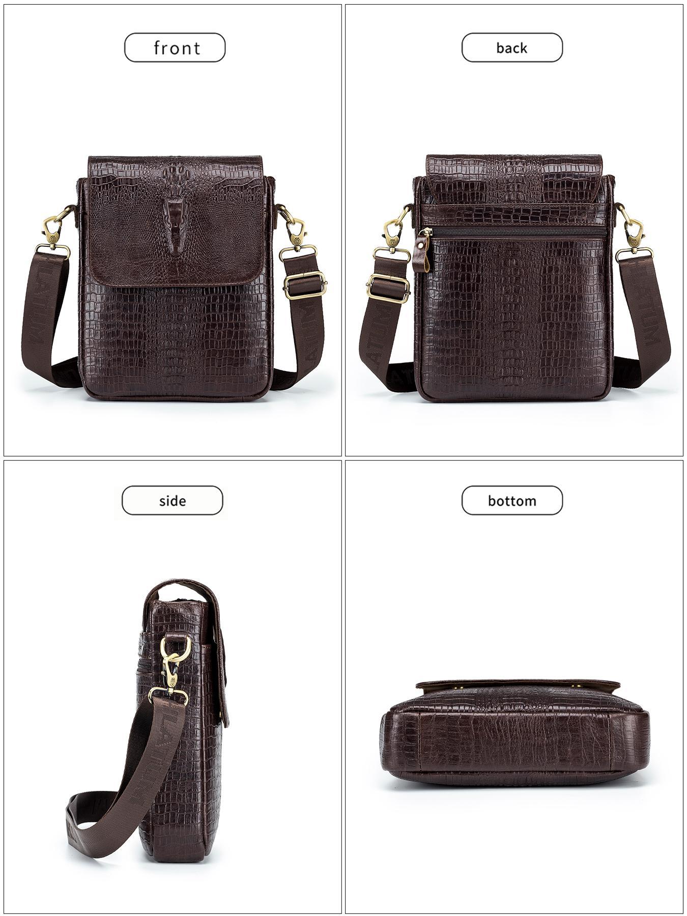 Men's Business Crocodile Embossed Crossbody Bag, Vintage Cowhide Shoulder Bag for Daily Used, Casual Trendy Versatile High-quality Daily Commuting Bag