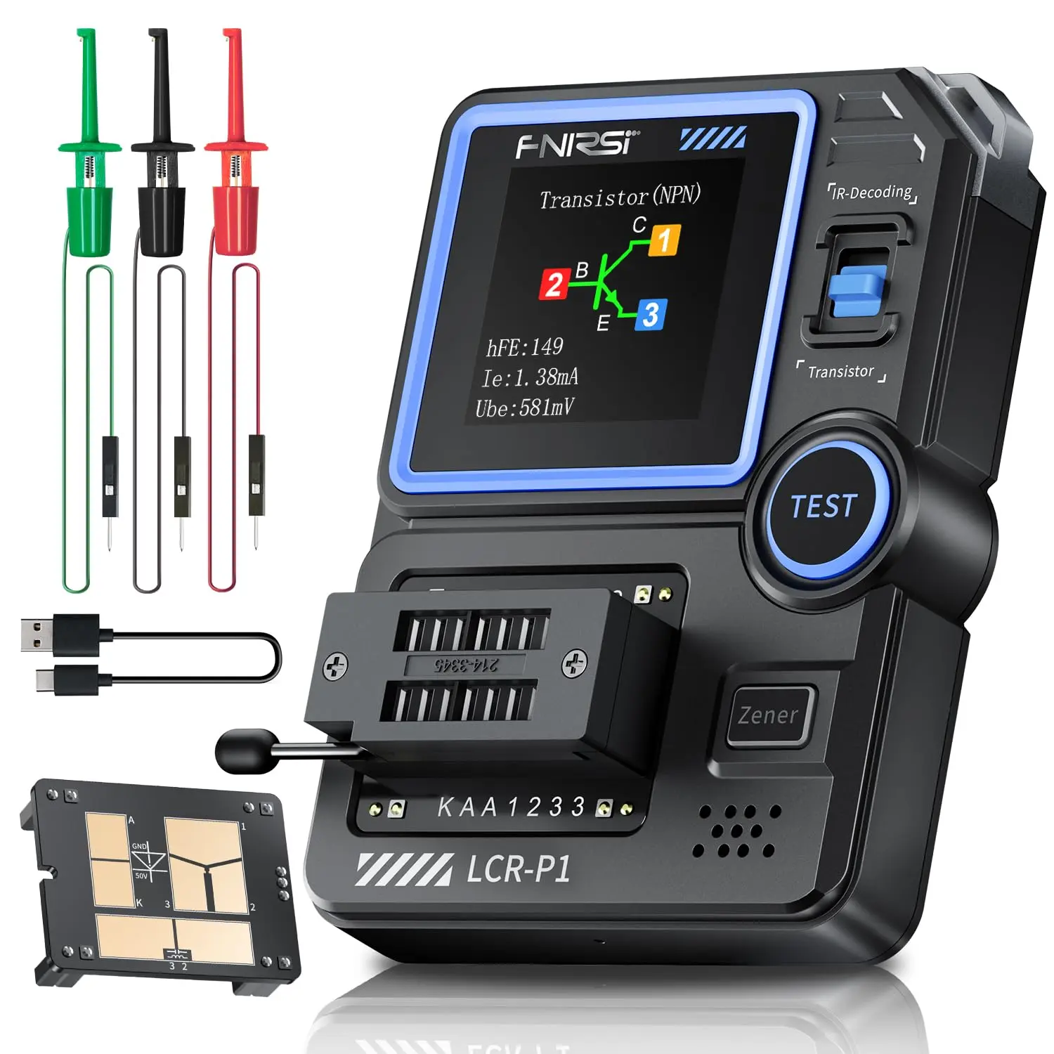 2026 FNIRSI LCR-P1 Transistor Tester, Mosfet Transistor Capacitor Tester, SMD Electronic Component Tester, Diode Triode Zener Diode Resistance Inductance Battery Test LCR Meter MOS PNP NPN ESR Meter