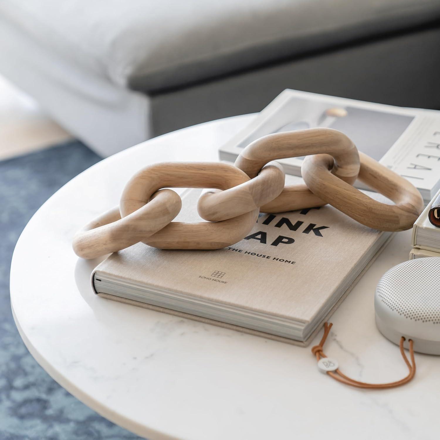 Wooden Chain Link Decor, 1 Count Modern Chain Link Ornament, Home Decor Accents & Bookshelf Decor, Small Home Decor for Shelves & Console Table Decor, Home Decor Ornaments