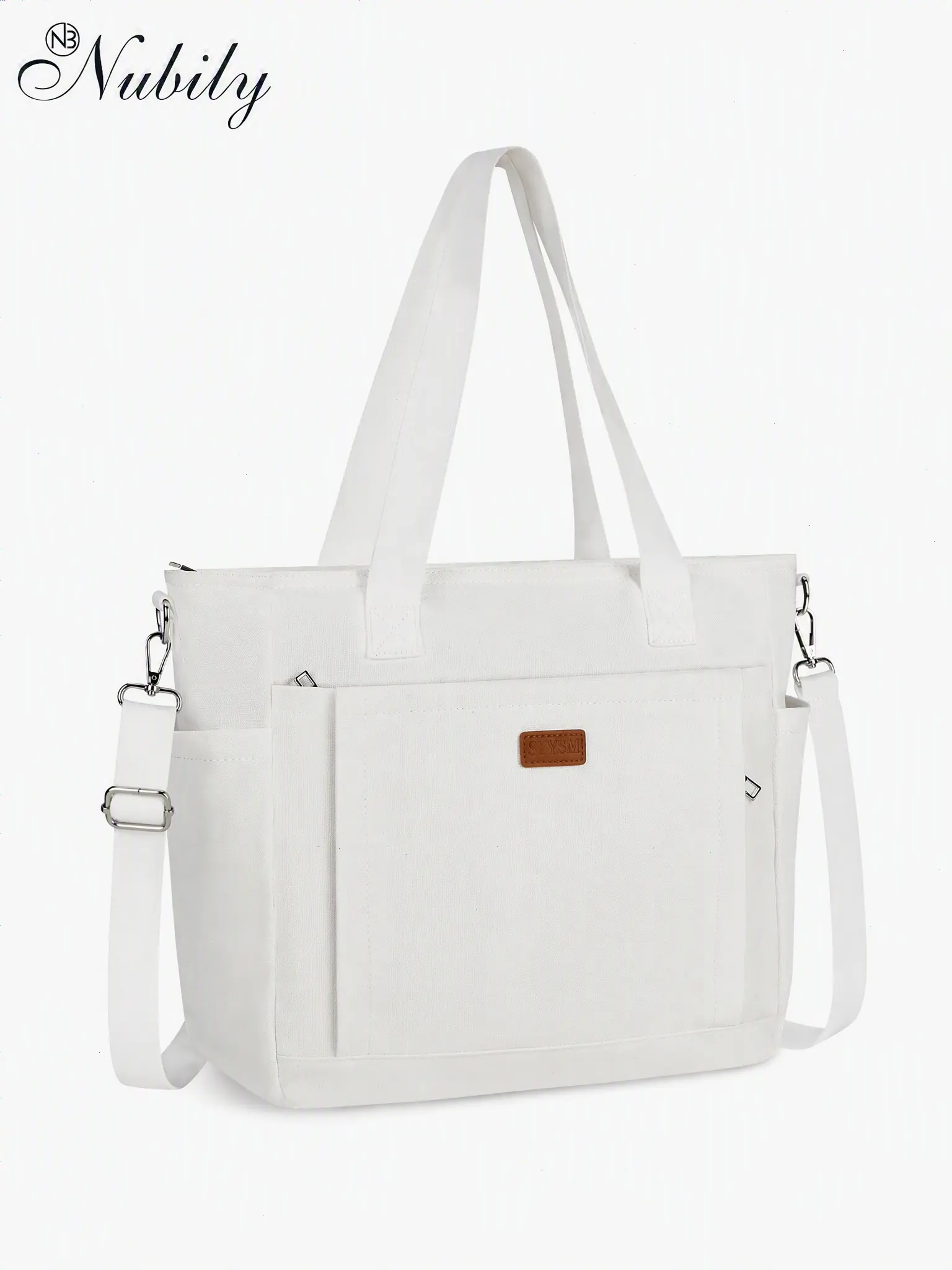 Canvas Tote Bags for Women, Large Shoulder Bag with Zipper and Compartments, Waterproof Crossbody Bag for College, Work, Beach