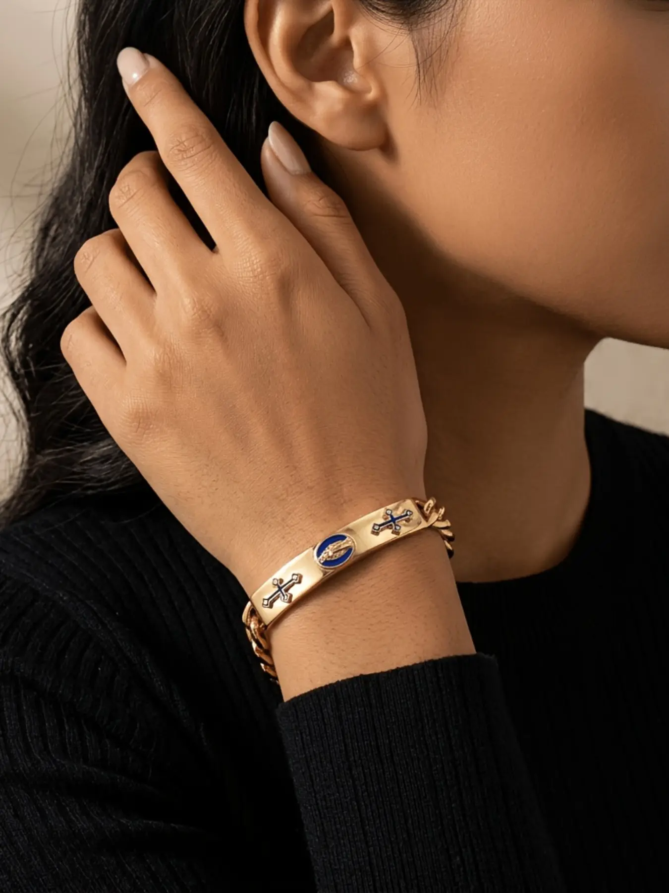 Women's Fashion Bracelet, Classic Hip Hop Cross Mother Mary Cuban Chain, Unisex Jewelry for Valentine's Day, Mother's Day, Father's Day, Thanksgiving, Daily Wear