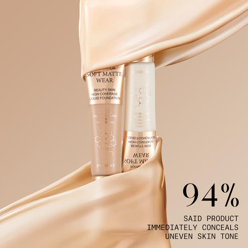 PHOFAY Full Coverage Foundation 30ml - Flawless Oil-Controlling Lightweight Formula for Even Skin Tone, Soft Matte Wear, Natural Flawless Finish