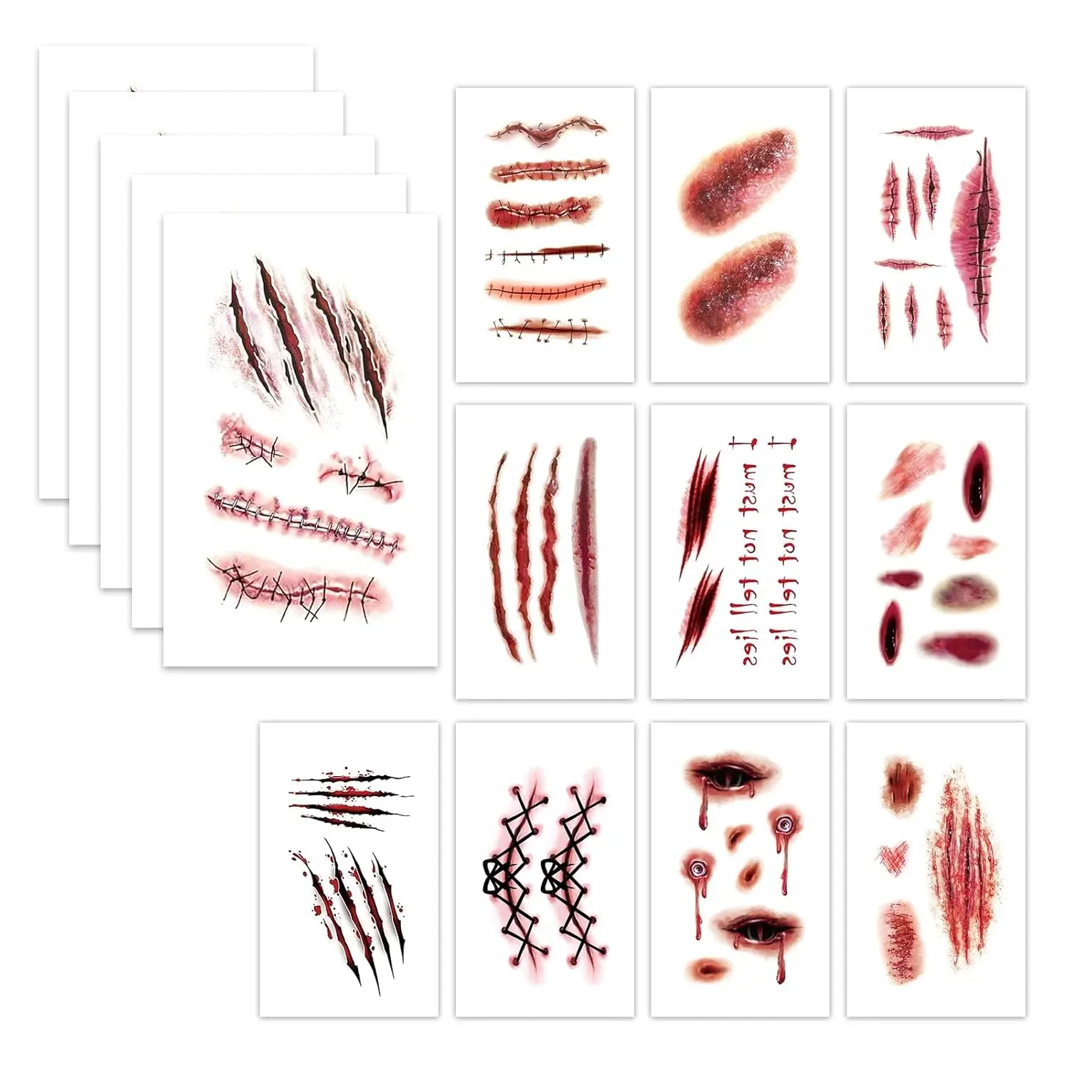 Professional Zombie Film SFX Makeup Kit - Large 3D Fake Scars Blood Tattoo Stickers for Movie-Quality Undead Effects | Waterproof, Realistic Wounds for Cosplay, Halloween (Large 121 Pcs)Gift