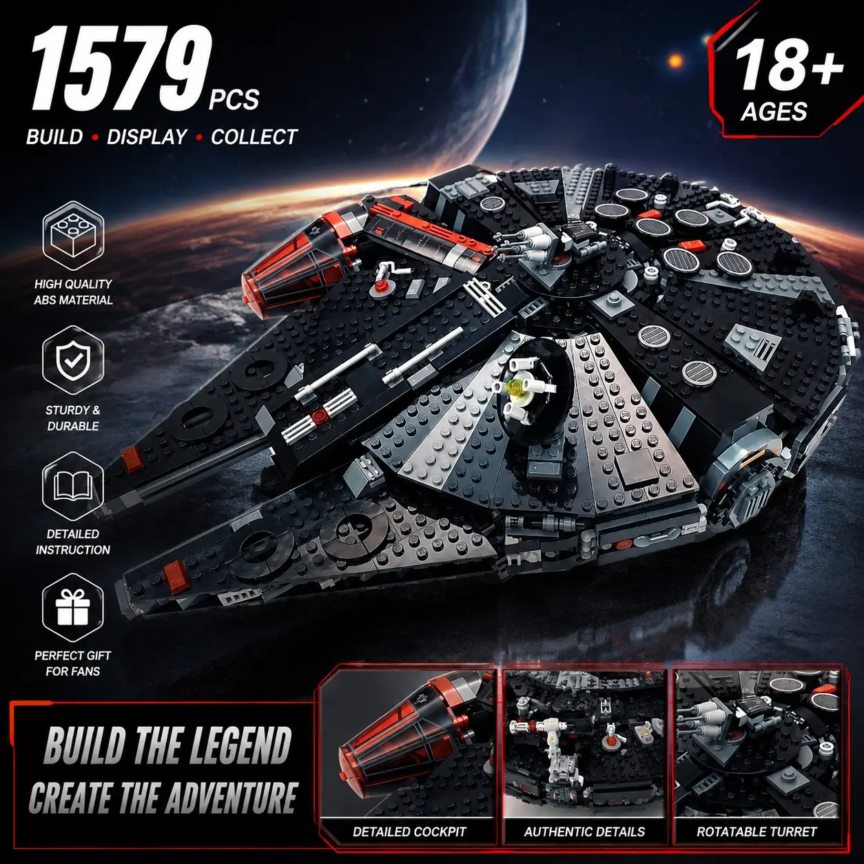 1579PCS Sci-Fi Spaceship Building Block Set Display Model DIY Building Model for Adults 18+ Collectible Brick Toy