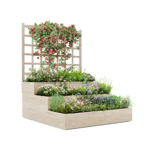 Garvee New Upgraded Vertical 3-Tier Raised Garden Bed with Trellis for Climbing Plants | Wooden Elevated Planter Box with Drainage Base | Space-Saving Patio & Deck Herb Vegetable Garden