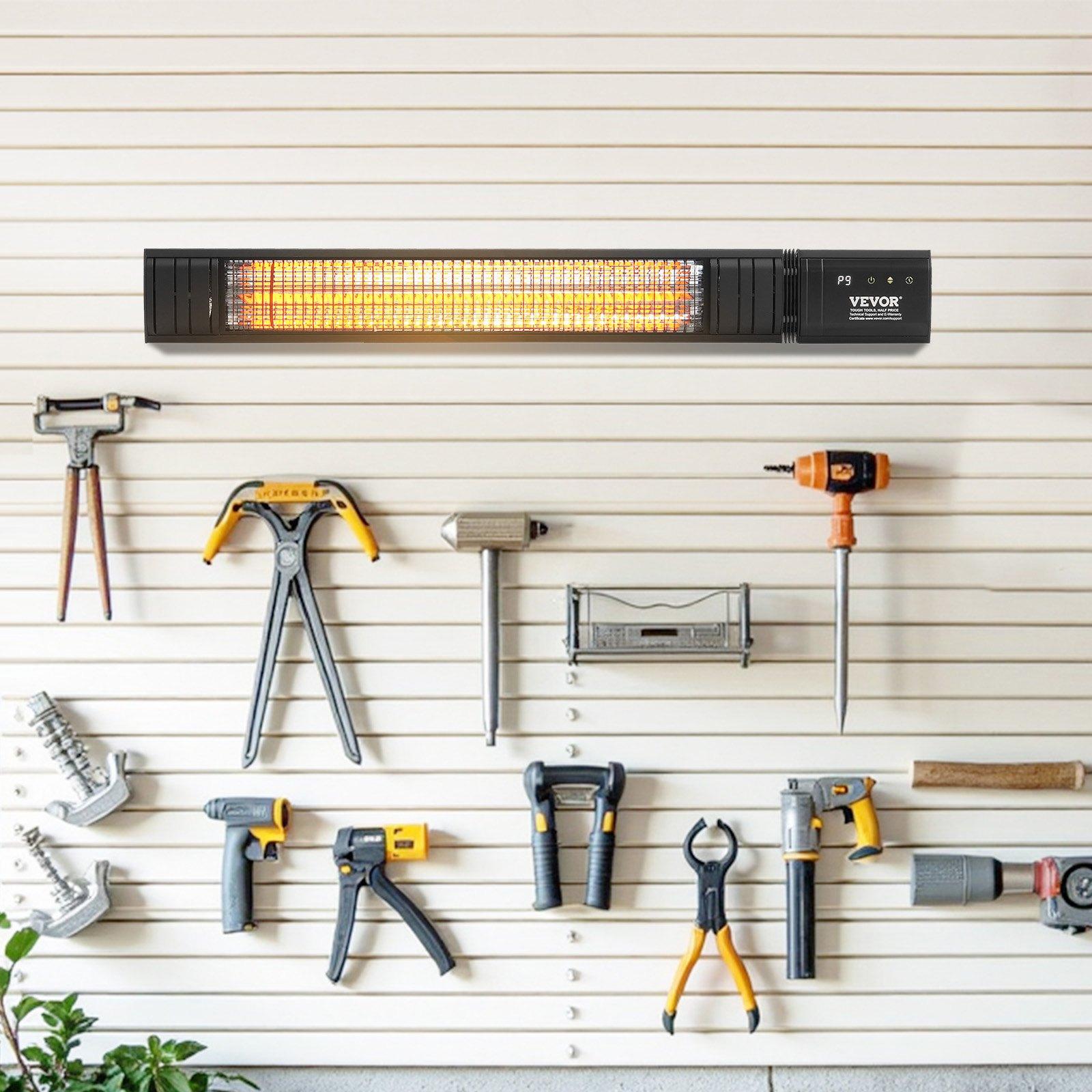 VEVOR Infrared Heater, 1500W Electric Space Infrared Carbon Heater with Remote Control & 9 Speeds & 24h Timer, for Porch,Patio,Dining Room,Studio,Backyard,Garage, Wall Mount Outdoor