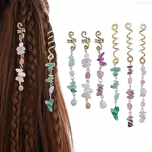 Colorful Natural Stone Hair Pendant Bohemian Crystal Dreadlock Braid Accessories Stylish Women Hair Jewelry Elegant Hair Decor Ornaments for Daily Party Hairstyle 6Pcs Pack Butterfly Clips