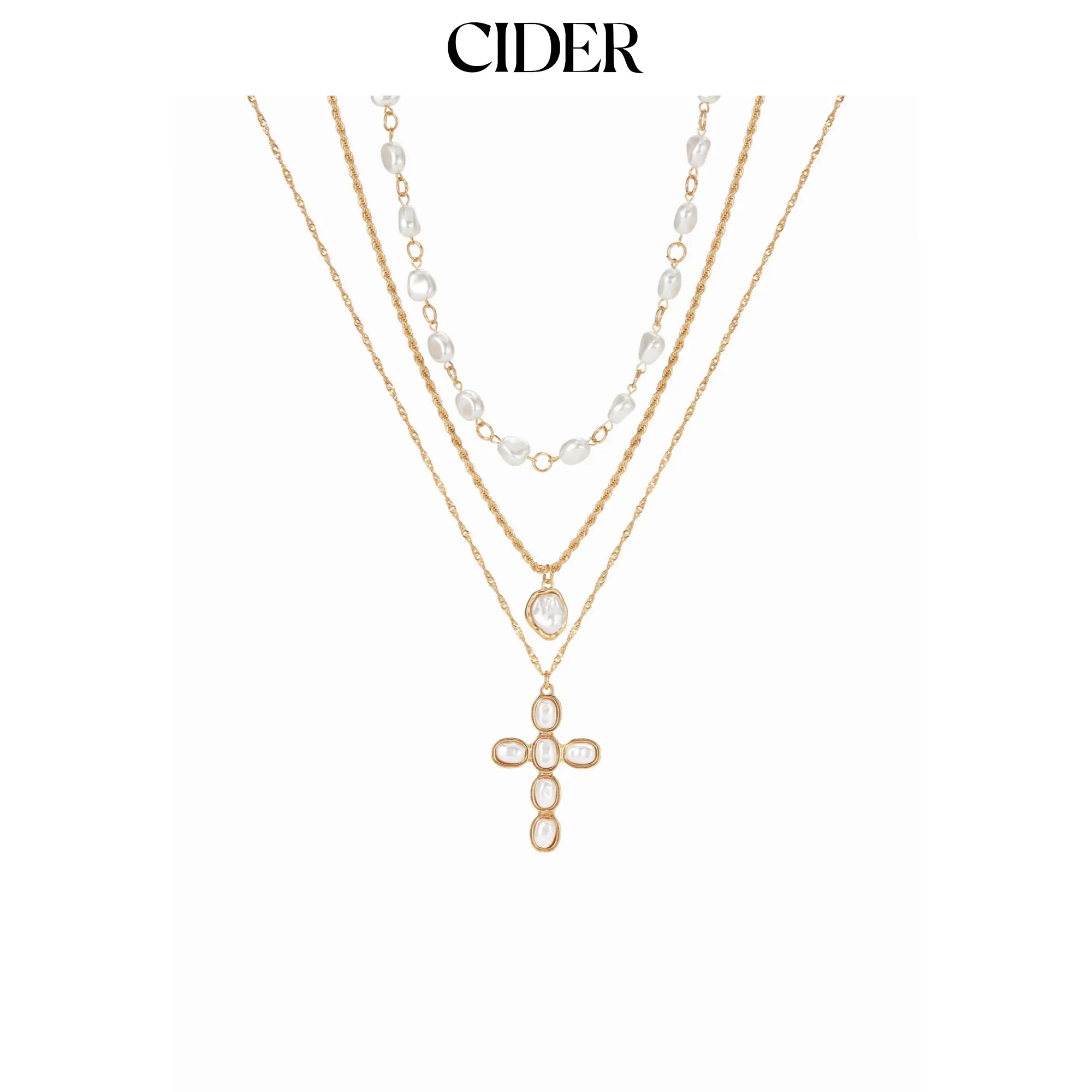 Cider FAUX PEARL CROSS LAYERED NECKLACE