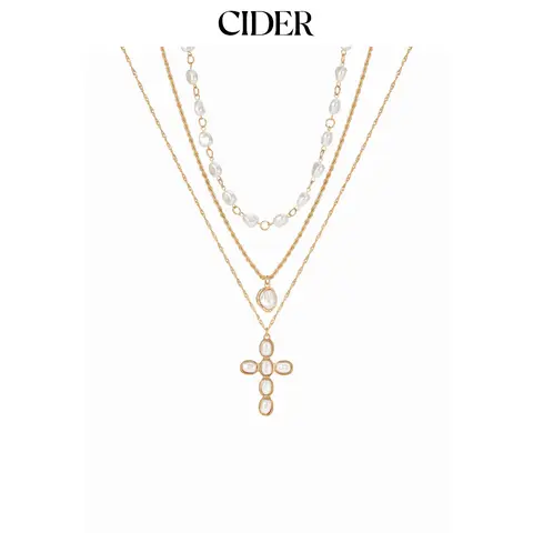 Cider FAUX PEARL CROSS LAYERED NECKLACE