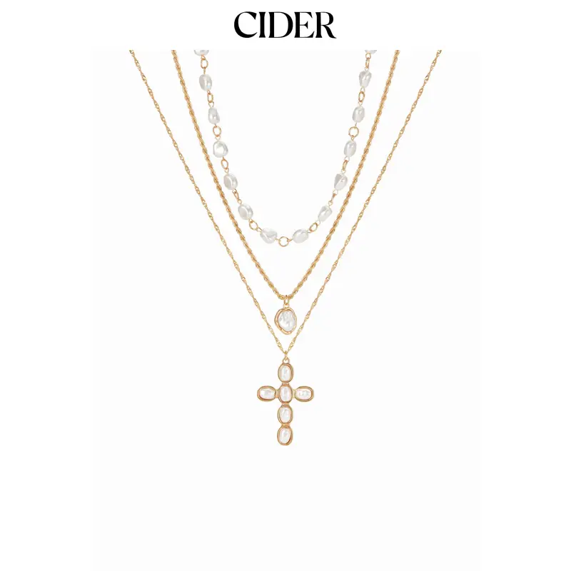 Cider FAUX PEARL CROSS LAYERED NECKLACE