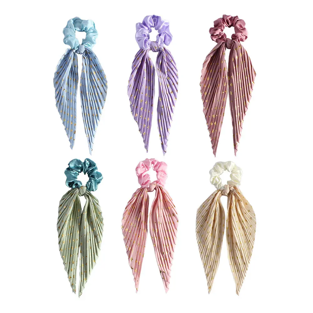 Women New European American Vintage Handmade Creased Hair Scrunchies Ribbon Decor Elastic Ponytail Holders Fashion Hair Ties Accessories for Daily Party Travel Work Casual Wear