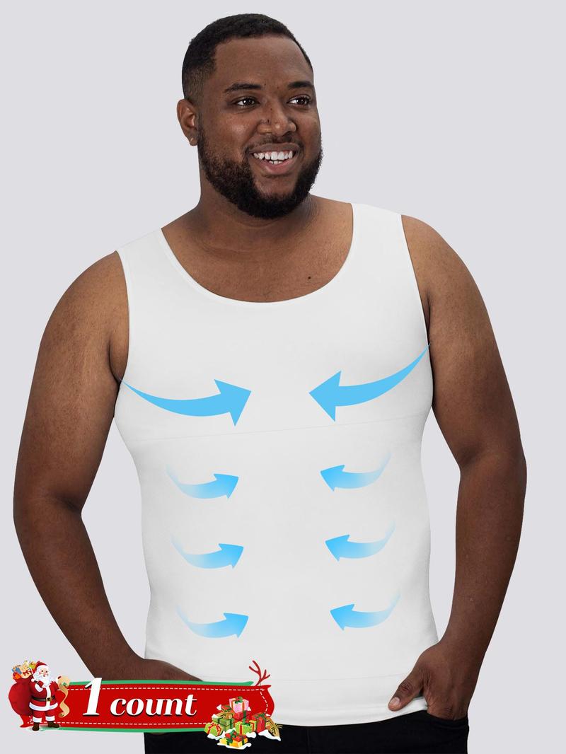 Men's Solid Color Compression Shapewear Tank Top, High Stretch Tummy Control Shaper, Compression Waist Trainer, Tummy Tuck Shapewear for Men