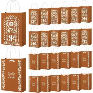 24 Pcs Cielito Lindo Candy Bags Mexican Party Favors, De Barro Theme Decorations Mexicanos Talavera Kraft Gift Goodie Bags with Handles Fiesta Cinco De Mayo Mexican Party Supplies(Classic)