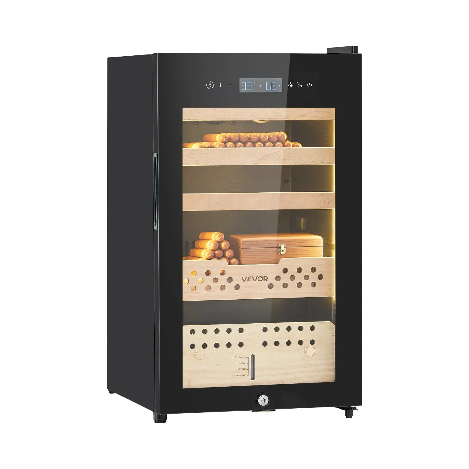 VEVOR Electric Humidor, 70L, 400 Counts Electric Cigar Humidor Cabinet with Compressor Cooling, Constant Humidity Temperature Control, Spanish Cedar Wood Shelves Drawers, 4 Layers, for Household