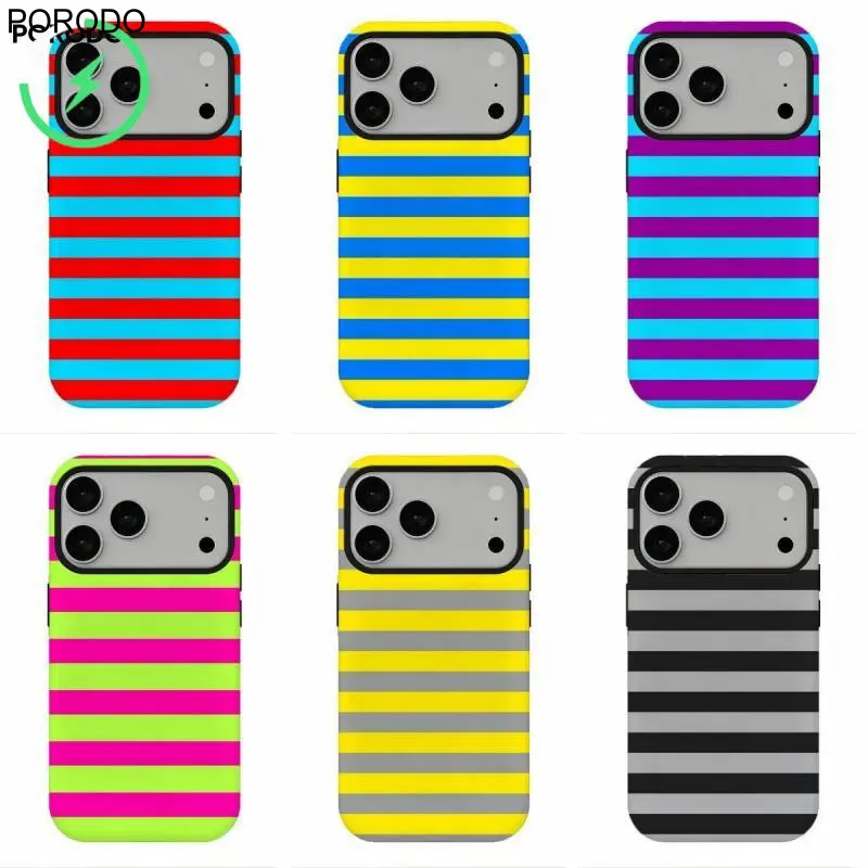 Magnetic Case Neon Y2K Bold Stripe Phone Case, Compatible for iPhone 17Promax 16 15 14 13 12 11, Preppy Coquette Aesthetic, Vibrant Rainbow Vibe, Shockproof Protective Cover, Perfect Holiday Gift, Birthday Gift