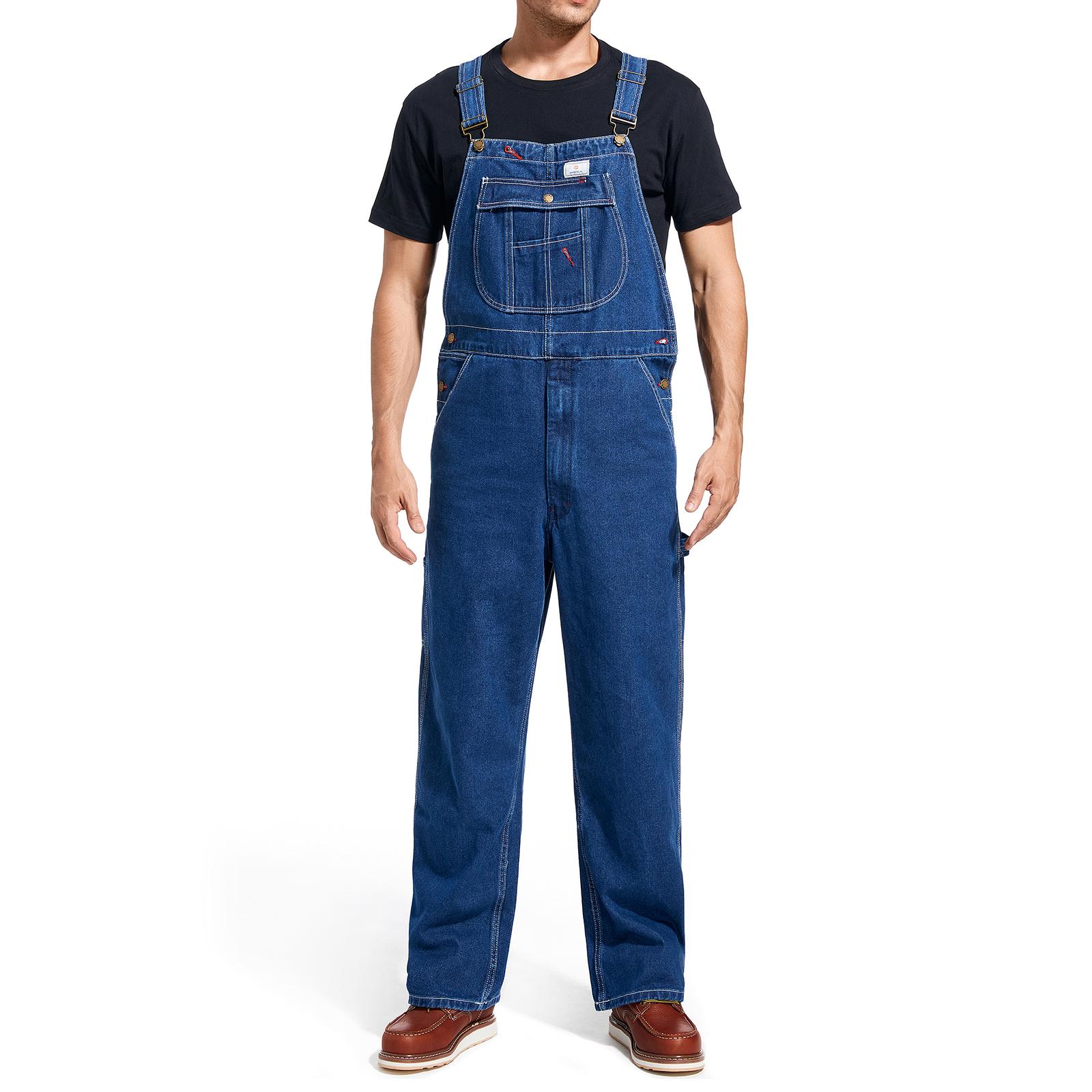 HISEA Men's Denim Bib Overall, Mens Relaxed Fit Overall Midweight Workwear with Adjustable Straps and Convenient Tool Po
