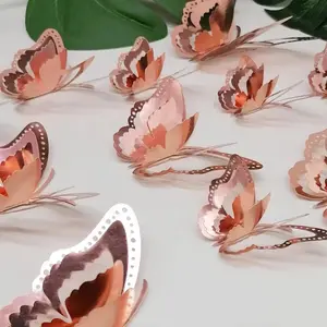3D Hollow Butterfly Stickers 12pcs Set – Romantic Wall Decoration for Home Party Wedding, Paper Flower Design, Artificial Decorative Sticker Supplies