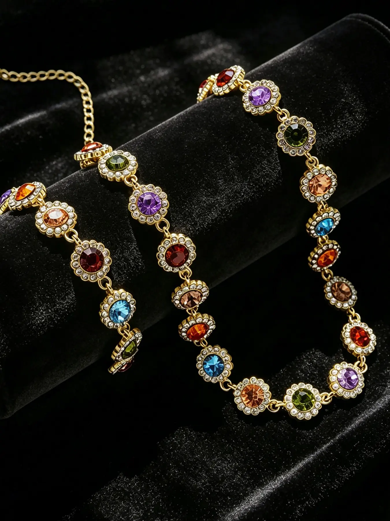 2 Piece Jewelry Set, Elegant Fashion Colorful Rhinestone Necklace And Bracelet Set, Costume Jewelry Set, Women's Daily Wear, Party, Wedding, Birthday Gift, Prom Jewelry Set