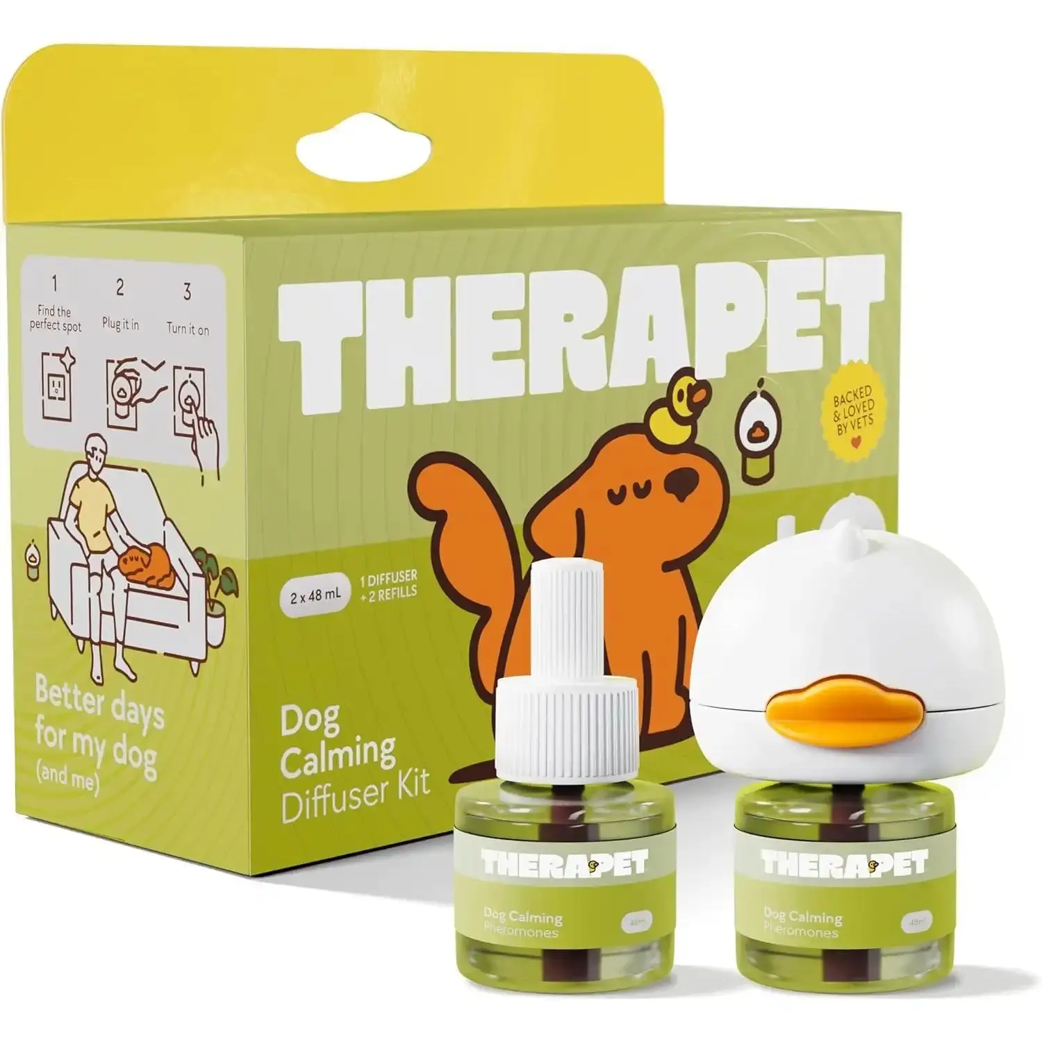 Dog Calming Diffuser with 60-Day Stress Relief Refills Pack - Light, Targets Destructive Behavior, Pee Accidents, Separation Anxiety - Packaging May Vary