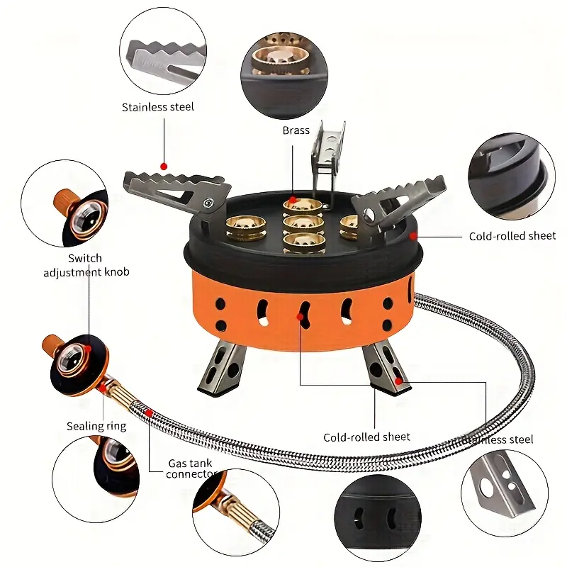 High-Btu Quick Boil Windproof Durable Compact Camping Gas Stove Outdoor Cookware Travel Stove with EVA Bag, Foldable Design Camping Gear Outdoor Cookware, Non-Food Contact