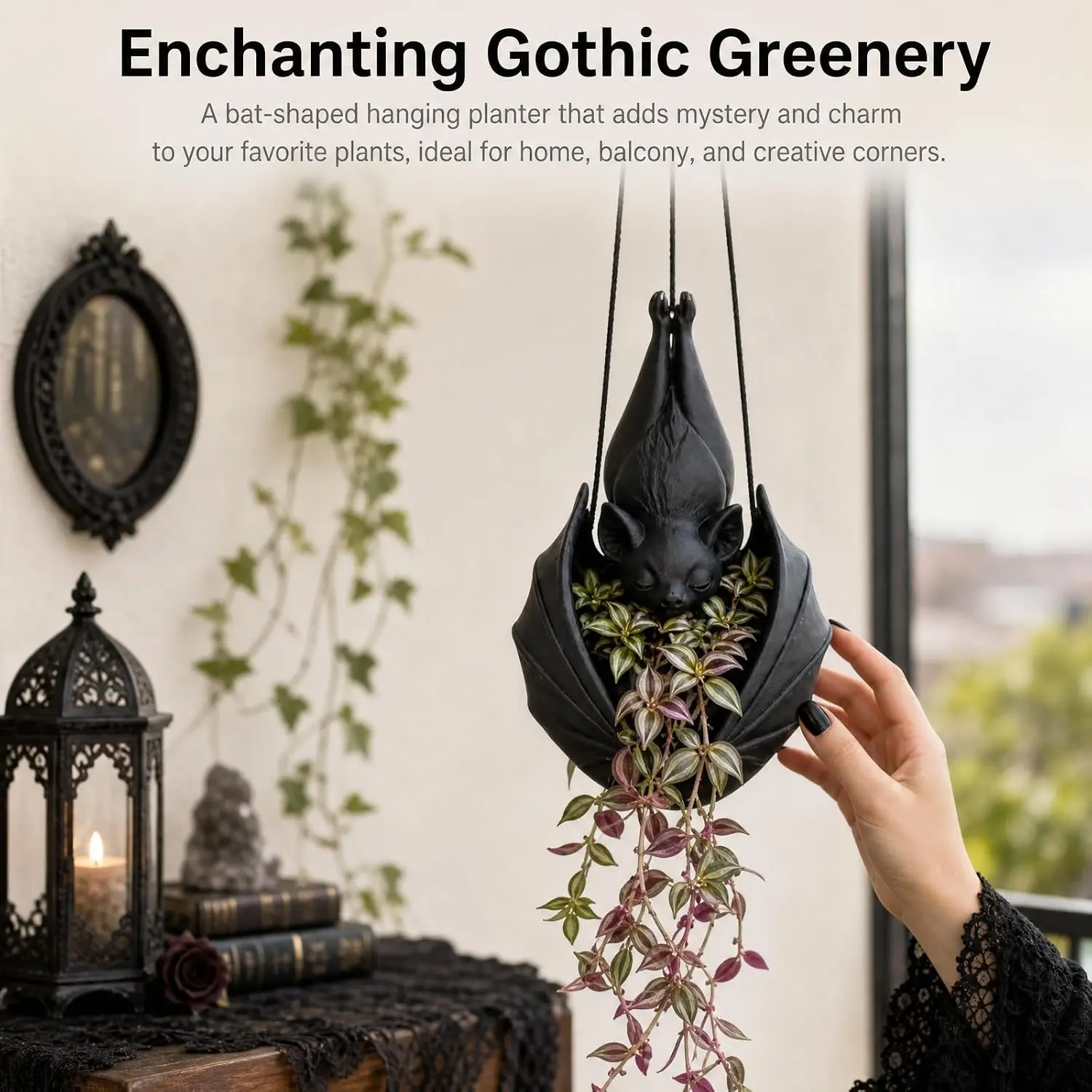 Hanging Bat Plant Pot – Creepy Gothic Planter, Unique Decorative Garden Accessory, Perfect for Halloween Themes & Dark Aesthetic Spaces