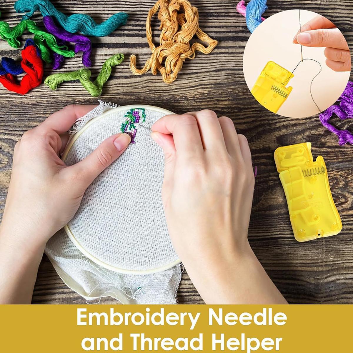 Yellow Automatic Needle Threader for Hand Sewing, Simple Threading Tool for Older Adults and Housewives
