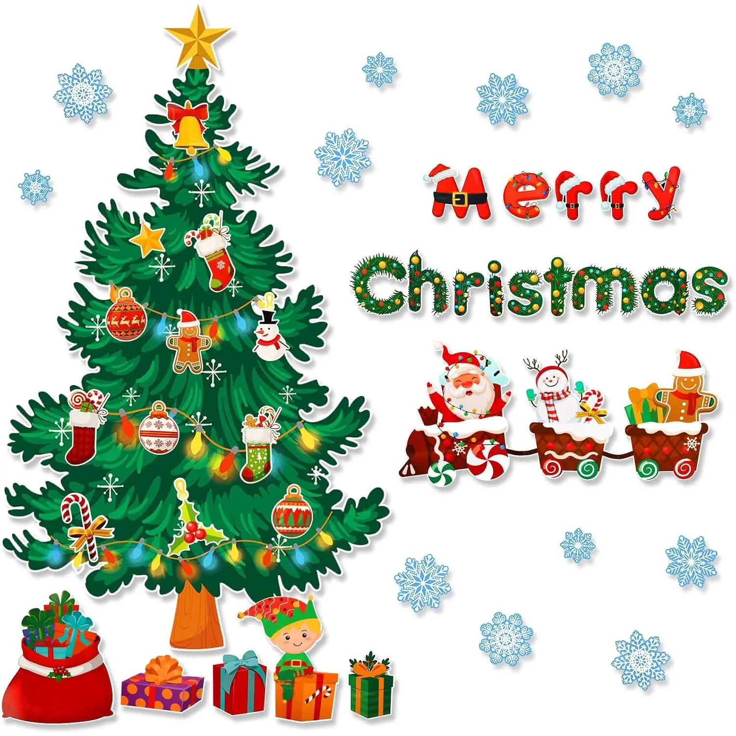 Christmas Tree Bulletin Board Decorations, 56 count Santa Snowflakes  Boxes Christmas Cutouts for  Classroom Office Wall