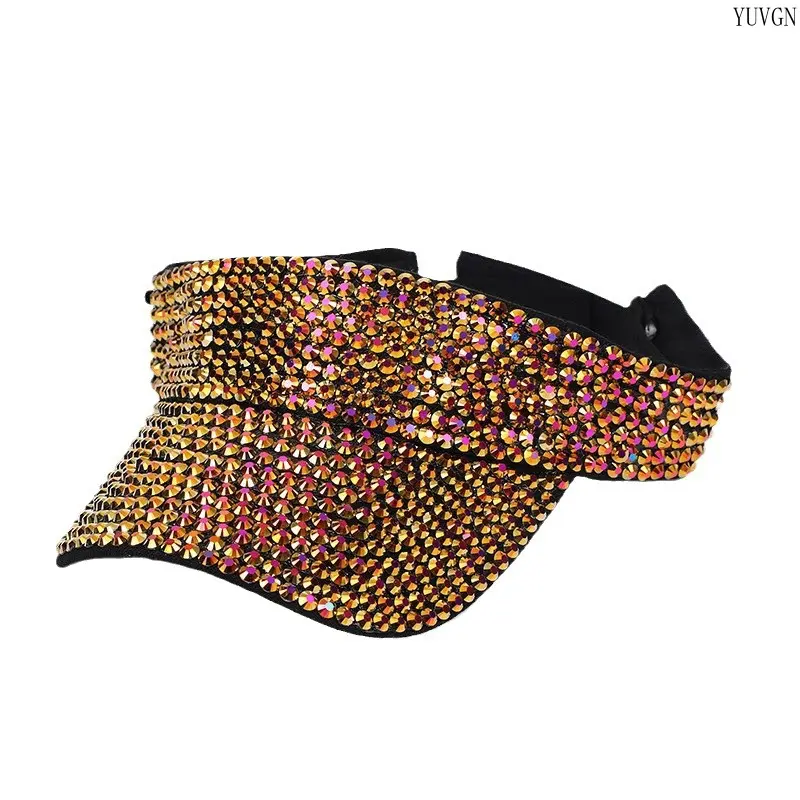 Bling Decor Full Sparkle Rhinestone Visor Sun Hat - Adjustable Hollow Top Summer Cap, Visor Shape Outdoor Headwear for Beach Party, Outdoor Events