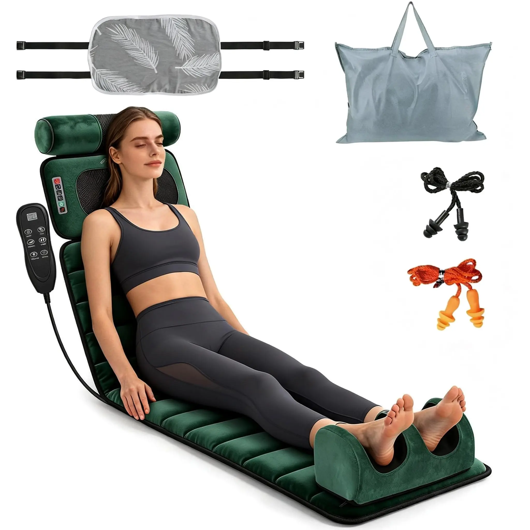 Multifunctional Full Body Massage Mat with Heat - 10 Vibration Modes 3 Strength Levels, Detachable Neck Foot Massagers & Head Lumbar Pillows, Foldable Storage Design, Therapeutic Pain Relief Wellness Gift for Parents Family Daily Home Use