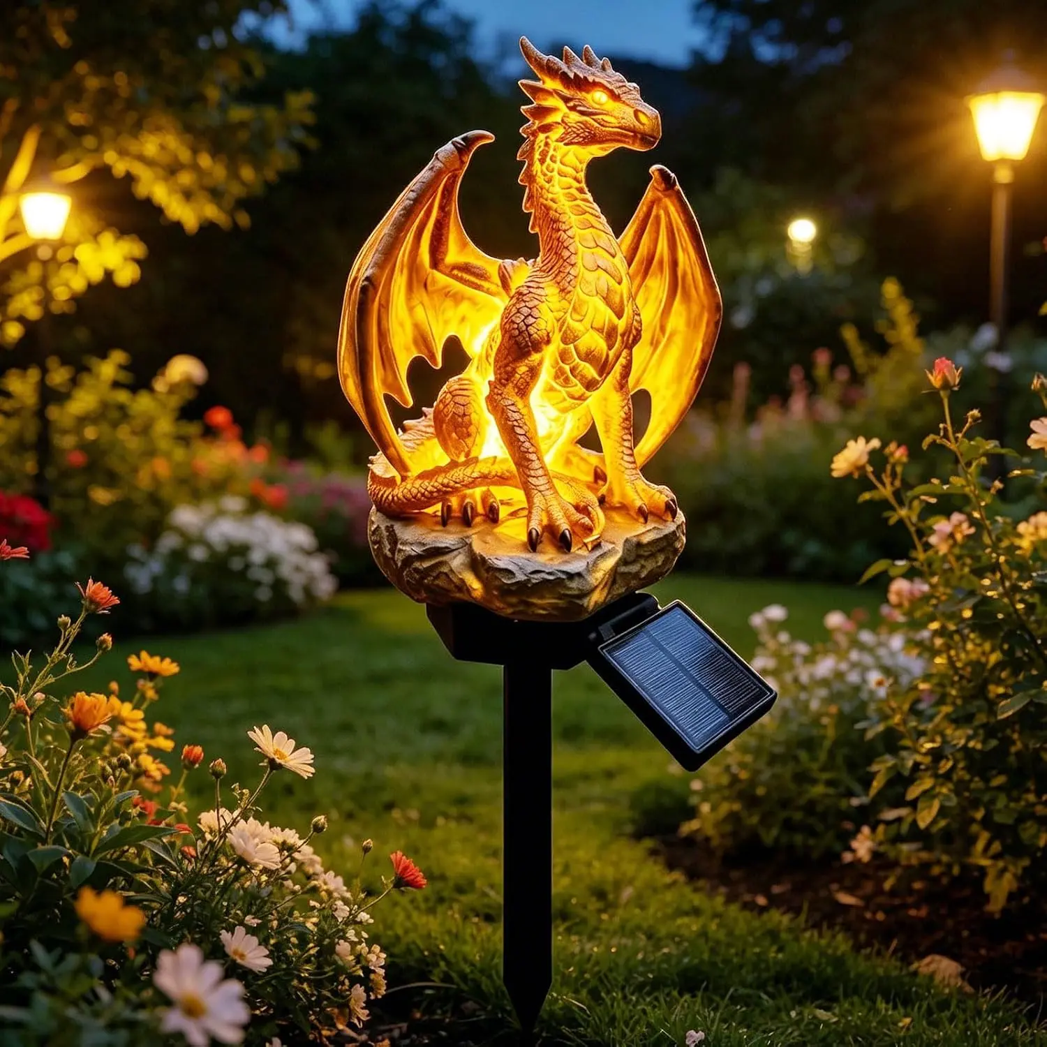 Solar Powered Dragon, Whimsical Yard Decor and Patio Solar Stake Lights Waterproof Patio Decorations for Lawn Backyard Pool Party Gift for Your Yard  Halloween Outdoor Patio Yard