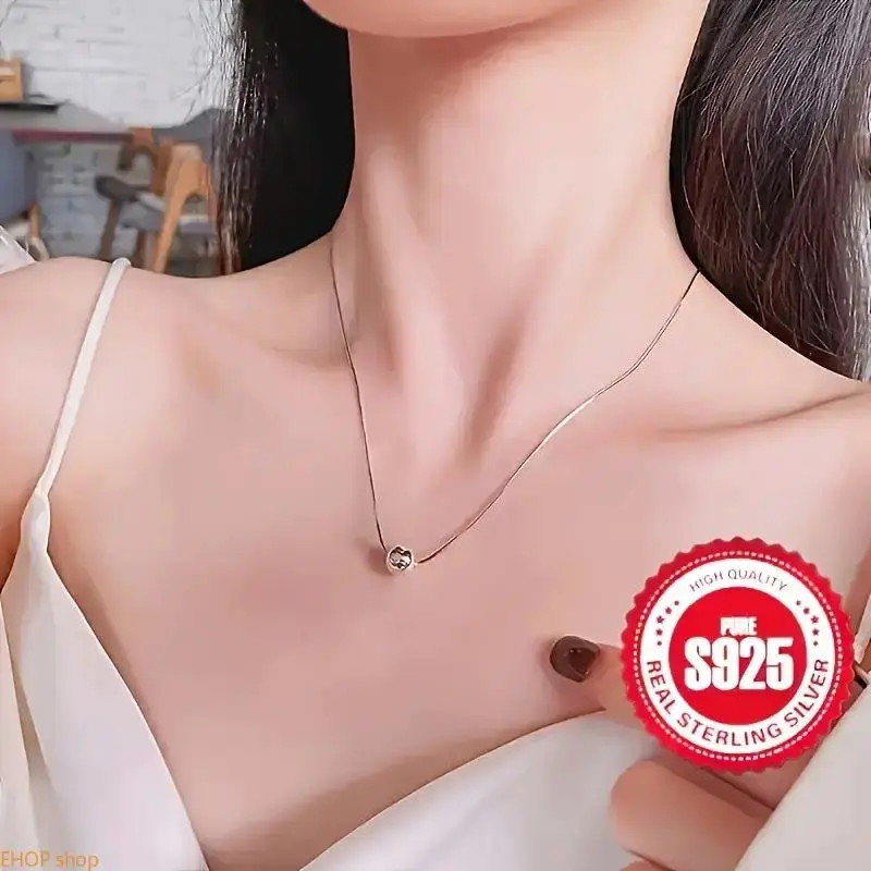 1pc Elegant 925 Sterling Silver Necklace for Women - Simple Retro Bohemian Style with Small Ball Pendant, Snake Bone Chain - Ideal for Daily Wear & Gift-Giving Occasions